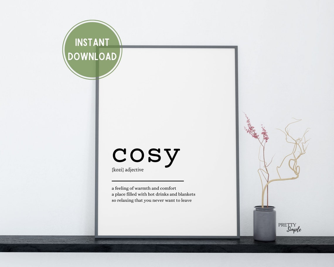 Cosy Definition Wall Art Printable Quote Art Instant Download Etsy