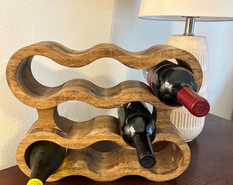 Handcrafted Wooden Wine Rack, MCM Countertop Bottle Holder, Made in USA