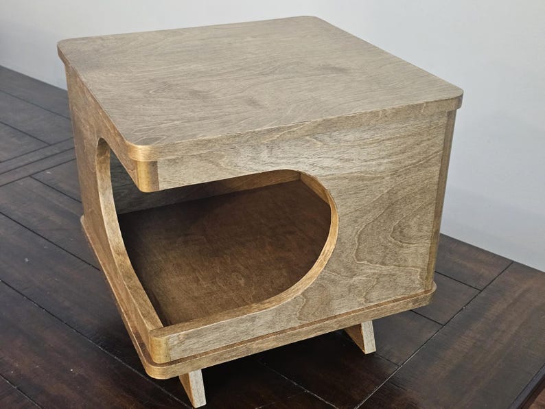 Mid Century Modern Cat House End Table, Birch Plywood Cat Bed Version 2.0 solid wood corners and edge banding Bild 9