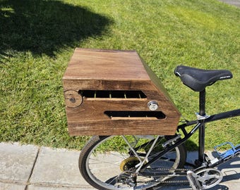 Rear basket w/ locking Lid for bicycle or E-bike, Bike trunk, Pannier, bike crate, USA mad Bike bag, bike accessory, cyclist gift, Rad bike