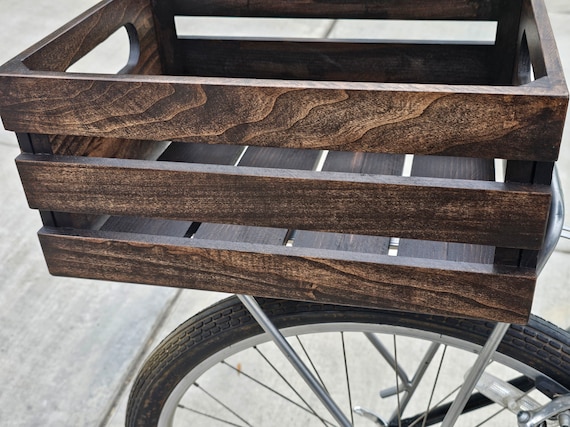 Vino 2.0 Bicycle Basket all new design made with Poplar and Pine comes with Kona Brown stain and rain resistant polyurethane clear finish.