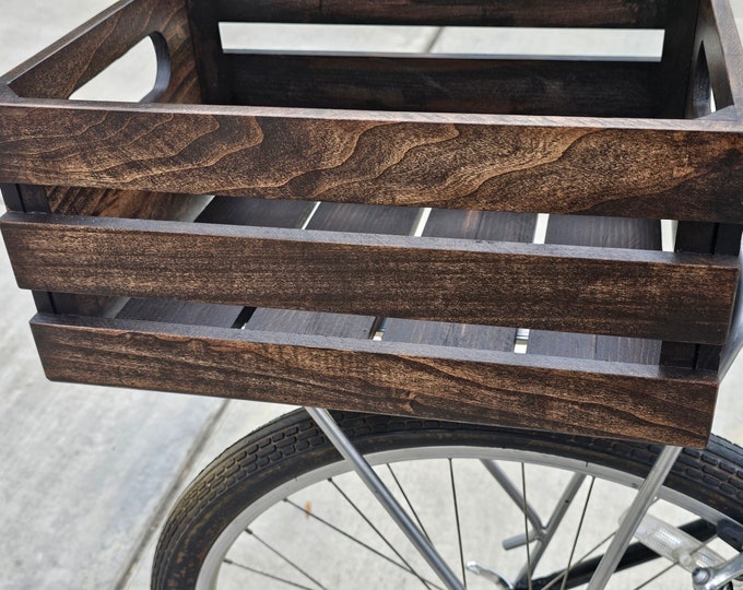 Vino 2.0 Bicycle Basket all new design made with Poplar and Pine comes with Kona Brown stain and rain resistant polyurethane clear finish.