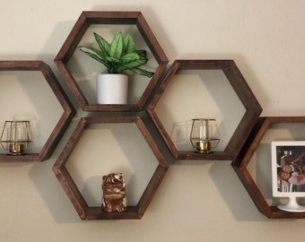 Hexagon Shelves - Geometric Shelves - Honeycomb Shelf- Wood Honeycomb Shelves