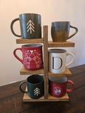 Handcrafted Tiered Wooden Mug Stand, Rustic Coffee Cup Display Shelf