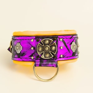 Handmade Leather Dog Collar: Padded Neon Purple, 2.5 inch Wide