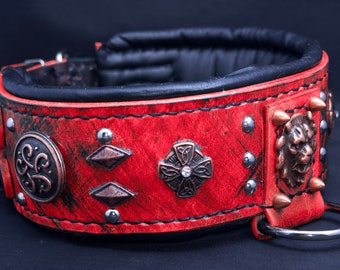 Cane Corso  leather collar, dog collar handmade, dog collar red, roman style corso collars, presa canario collar, Luxury Dog Collar