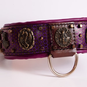Viking Dog Collar, Odin Leather Dog Collar, Honeycomb Airbrushed with Nordic Shields, Skulls and Dragons