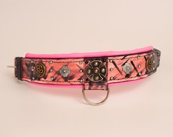 Handmade Rose Gold Leather Dog Collar: Padded, Bespoke Collar