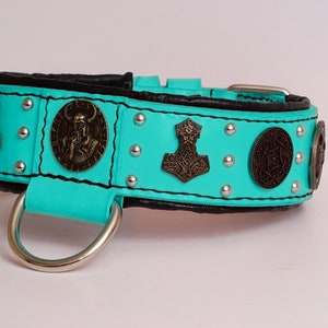 Viking ODIN Leather Dog Collar handmade and personalised with viking rivets and conchos for medium to big breeds, cane corso mastiff