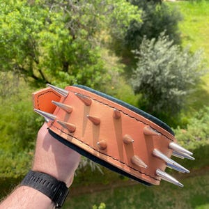 Leather Dog Collar Handmade Rose Gold with Stainless Steel Spikes and Soft Padding