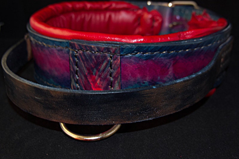 Handmade Leather Dog Collar With Handle Andromeda Galaxy Vegetable Tanned