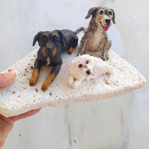Custom Dog Figurine: Polymer Clay Dog Portrait Sculpture on Rock