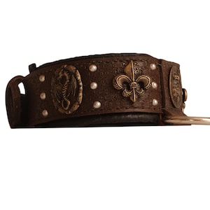 Viking ODIN Leather Dog Collar – Aged Brass Hardware, Amstaff & Bull Terrier Collar, Strong Stylish Handmade