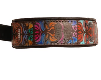 Polynesian maori kiki totem leather dog collar padded handmade and adjustable