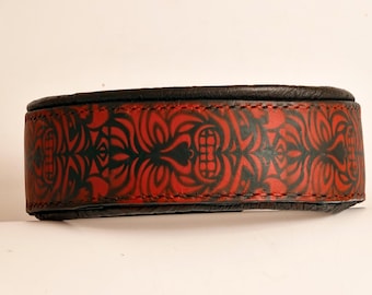 Polynesian maori kiki tribal art totem leather dog collar padded handmade and adjustable