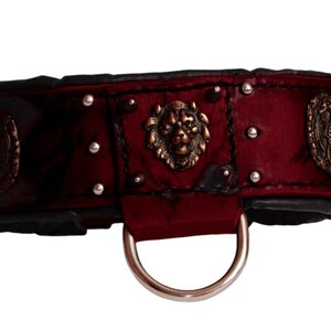 Handmade Leather Dog Collar: Viking Style, Burgundy & Black, Padded