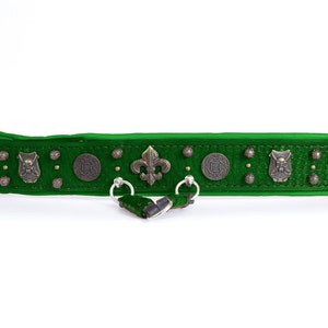 Handmade Green Leather Dog Collar: Tooled Mastiff Collar with Padding