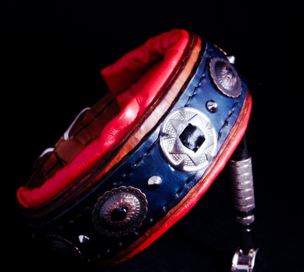 Handmade Western Leather Dog Collar Padded, Concho Detail