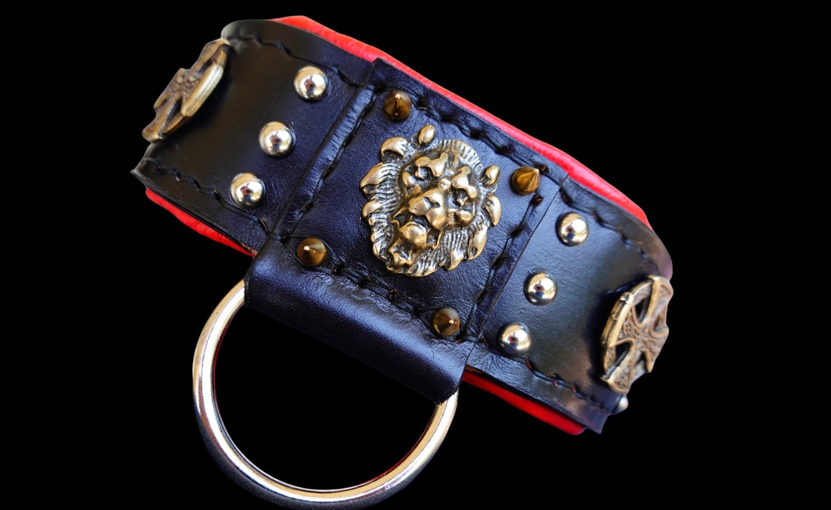 Handmade Black & Red Leather Dog Collar Celtic Knot Design