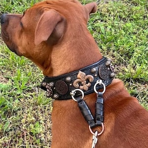 american staffordshire terrier Leather Dog Collar Handmade with Tooled Pattern and Medieval Establishments