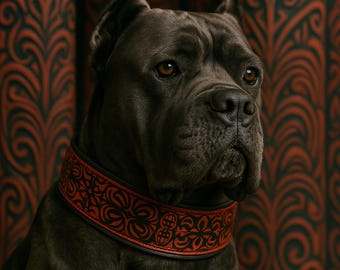 Handmade Polynesian Maori Leather Dog Collar: Padded Tribal Art