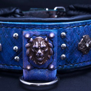 Navy Blue Leather Dog Collar: Handmade Studded Pet Collar