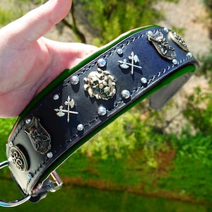 Handmade Leather Dog Collar: Celtic Conchos, Padded, Heavy Duty