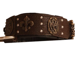 Viking Odin Leather Dog Collar – Handmade for Amstaff & Bull Terrier, Strong with Aged Brass Hardware