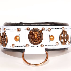 American Pitbull Terrier leather dog collar white with black soft padding