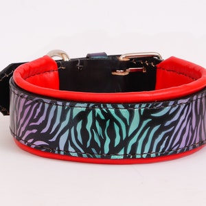 Chameleon Color-Shifting Leather Dog Collar with Luxurious Red Padding, Unique Pet Accessory, Luxury Leather Dog Collar, American Bully XL