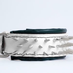 Custom White Leather Dog Collar with Large Spikes – Personalized in Any Color for Bold Style & Tough Dogs