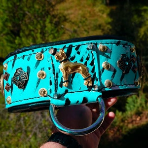 Great Dane leather collar, German Mastiff collar, Turquoise dog collar