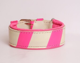 Handmade Leather Dog Collar: Hot Pink Padded Luxury Collar