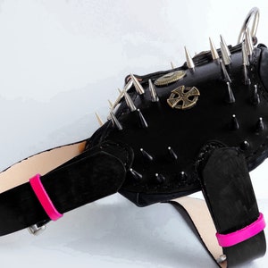 Spiked Black Leather Dog Harness: Padded XL Bully Armor