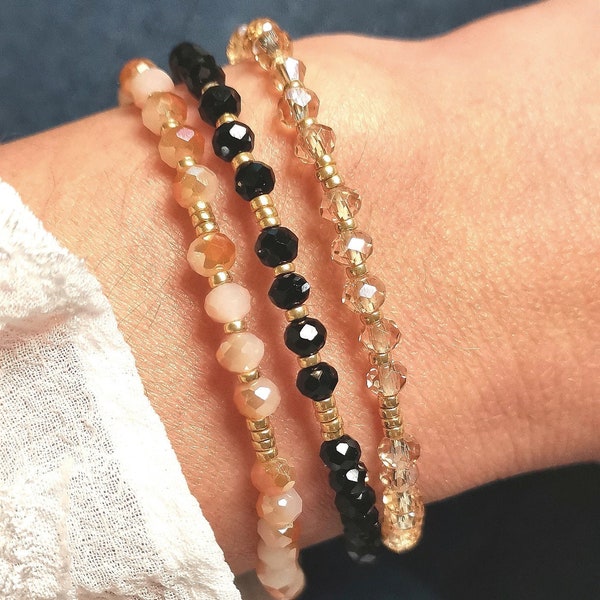 Bracelet perles à facettes en verre -16 couleurs au choix