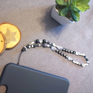Customizable phone jewel, phone accessory, phone charm, black and gray phone jewel, black phone clip