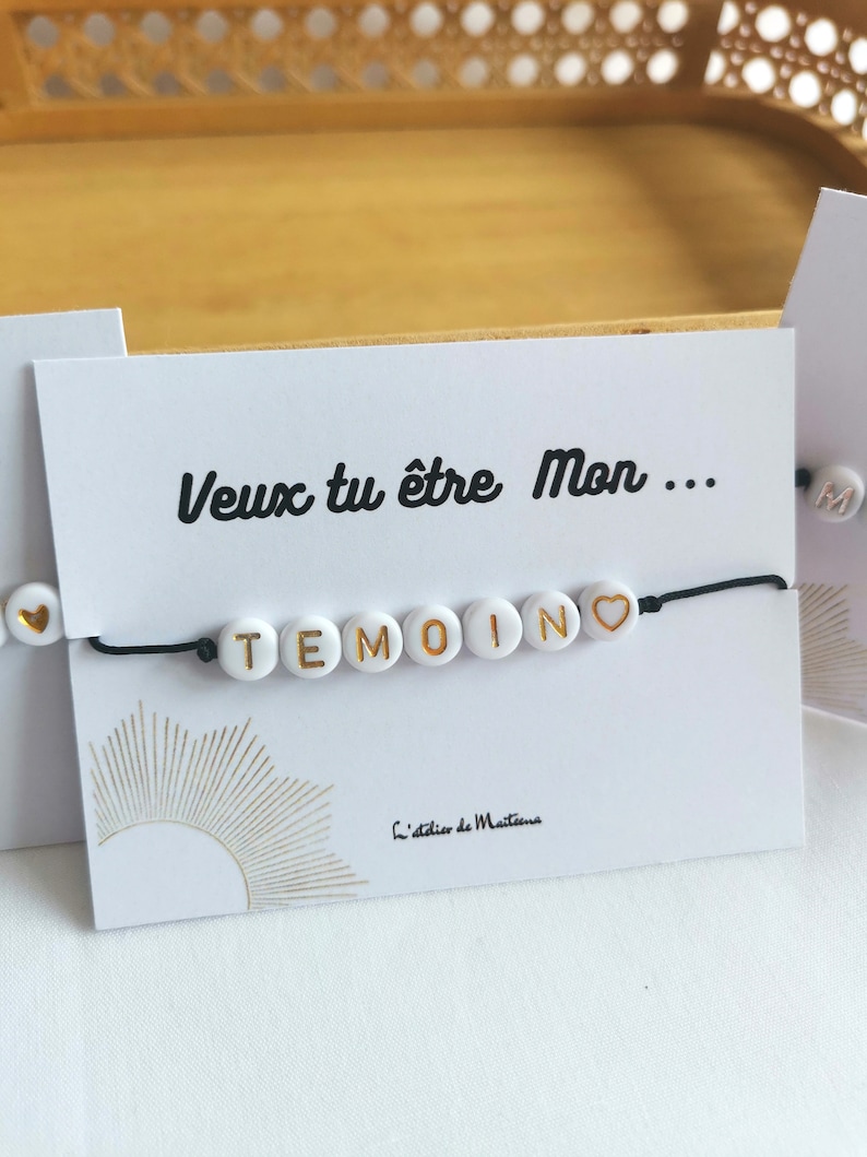 Bracelet annonce témoin de mariage, annonce parrain/marraine, bracelet personnalisable veux tu être, bracelet à message image 2