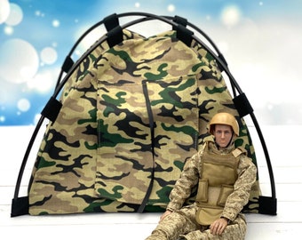 Camping camouflage military tent for doll action figures G.I. Joe fashion doll Soldier boy toys BJD similar dolls dollhouse scale 1:6