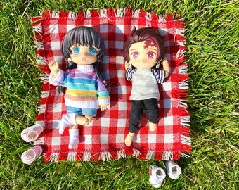 Miniature picnic blanket beach rug for dolls scale 1:12 Petite Blythe Kelly Chelsea Phicen Zjakazumi LPS Obitsu 11 Nendoroid ob11 dollhouse