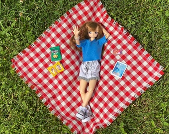 Miniature picnic beach summer blanket rug for fashion doll Blythe Azone Licca Pure Neemo bjd 12 inches doll Pullip dollhouse accessories