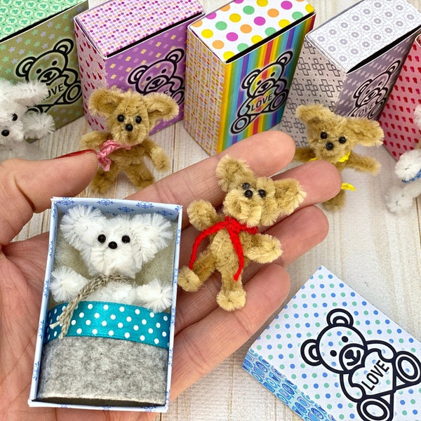 Tiny teddy bear pocket buddy mini toy for fashion dolls dollhouse nursery kids little bear in box for Blythe Qbaby Nendoroid Ob11 obitsu 11