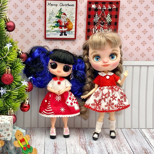 Weihnachts Kleid für Puppe Middie Blythe Lottie Odeco Nikki Usaggie Tutti Schnürsenkel Pukifee 16cm BJD lol tweens doll outfit