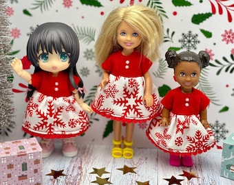 Christmas dress for dolls Kelly Shelly Chelsea obitsu 11 ob11 nendoroid clothes  extra mini Maki Miki Picco Neemo stodoll outfit