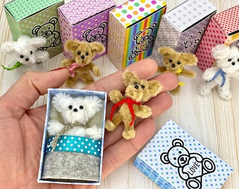 Tiny teddy bear pocket buddy mini toy for fashion dolls dollhouse nursery kids little bear in box for Blythe Qbaby Nendoroid Ob11 obitsu 11