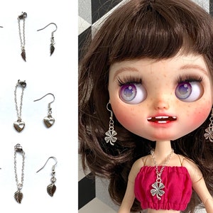 Set of silver earrings and necklace for Blythe Pullip Dal doll jewelry accessories jewellery pendant for doll clothing