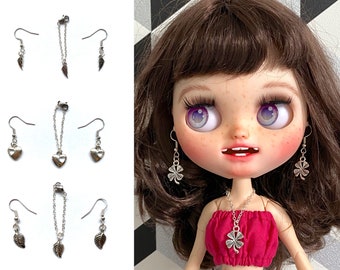 Set of silver earrings and necklace for Blythe Pullip Dal doll jewelry accessories jewellery pendant for doll clothing