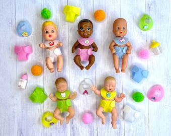 Miniature Doll Bib & Diaper Set, fits 3 inch baby doll / zuru mini baby / happy family baby / Krissy doll
