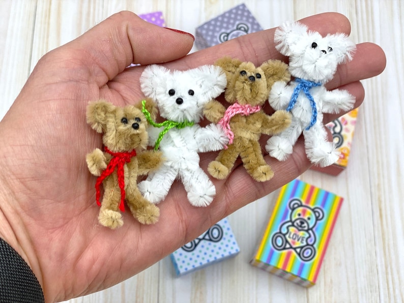 Tiny teddy bear pocket buddy mini toy for fashion dolls dollhouse nursery kids little bear in box for Blythe Qbaby Nendoroid Ob11 obitsu 11 image 3