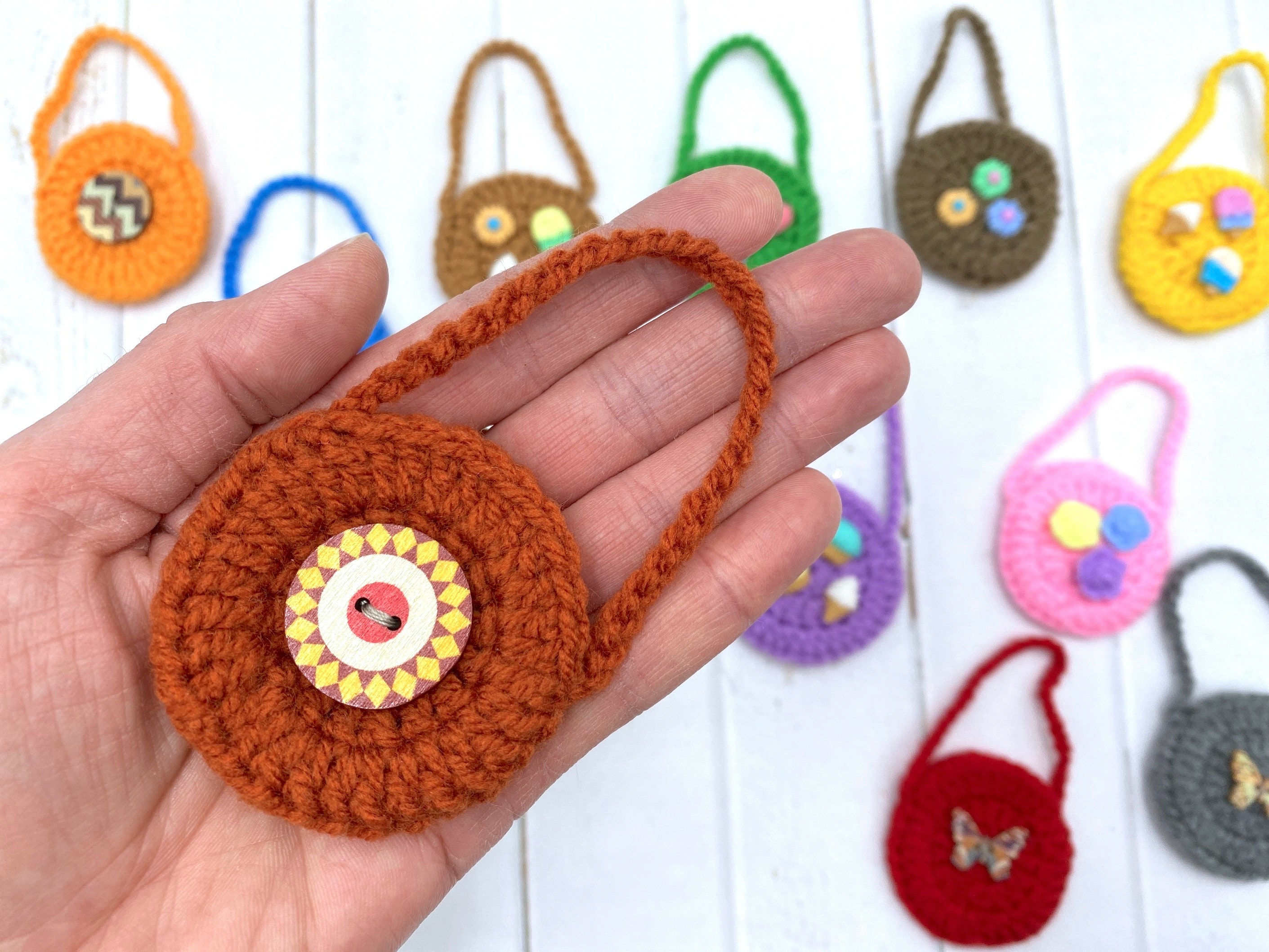 Personalised crochet bag for dolls choose color and decorations miniature bag for 1/6 fashion dolls Blythe 12 inches dolls bjd vintage dolls