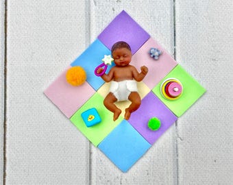 Miniature Dollhouse Baby Toy Set - Play Mat Stacking Rings 1:6 Scale for 3 inch baby doll / zuru mini baby / happy family baby / Krissy doll